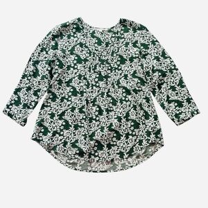 Fun 2 Fun Womens Blouse Size S Floral Pintuck V Neck  Pullover Top Green NWOT
